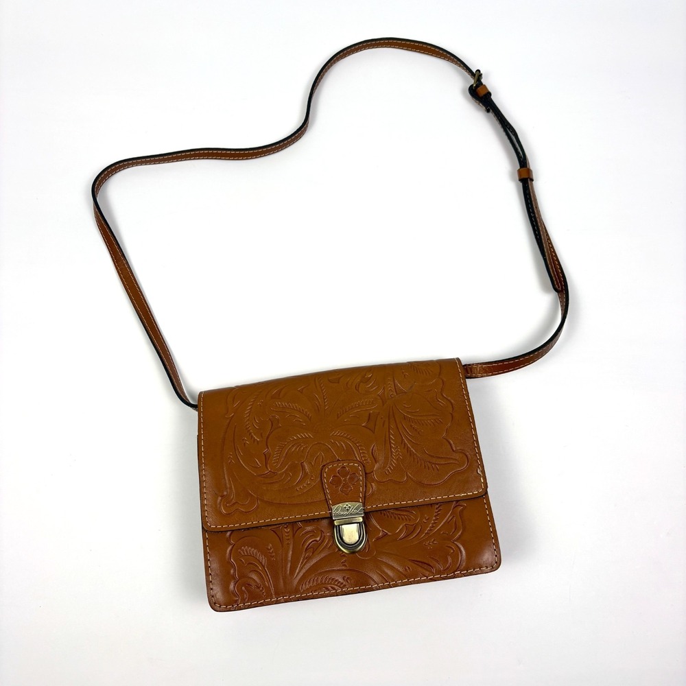 Patricia Nash Lanza Crossbody Clutch Organizer Tooled Leather Brown Floral Antig - Picture 2 of 16